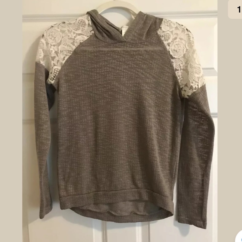 Love On A Hanger Sweater Hoodie Lace Taupe Brown M